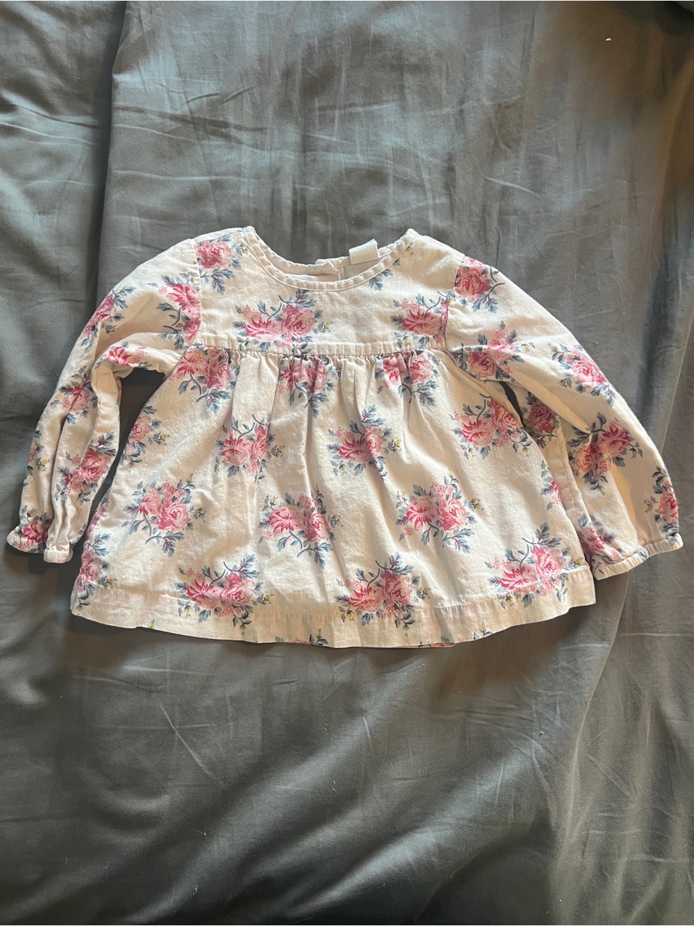 GAP Cream Long-Sleeve Top with Pink Floral Print